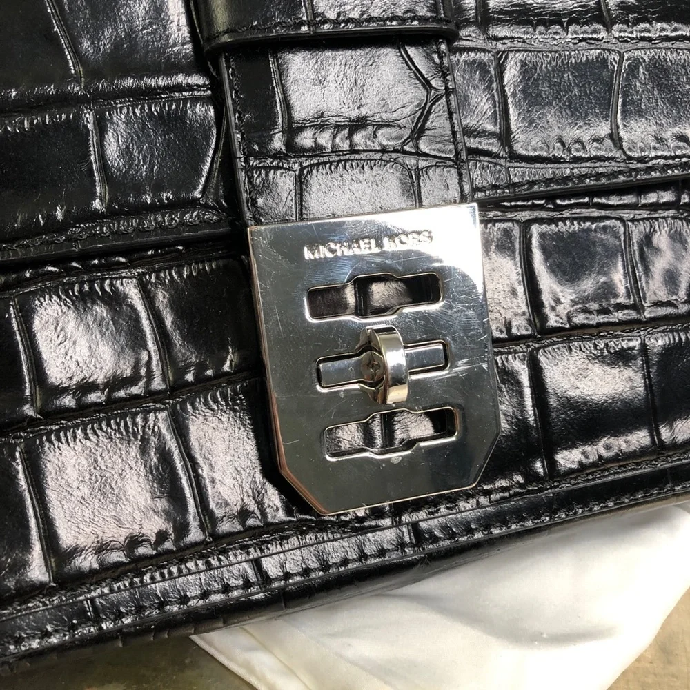 Michael Kors Mila Small Embossed-Leather Messenger Crossbody Bag in Black